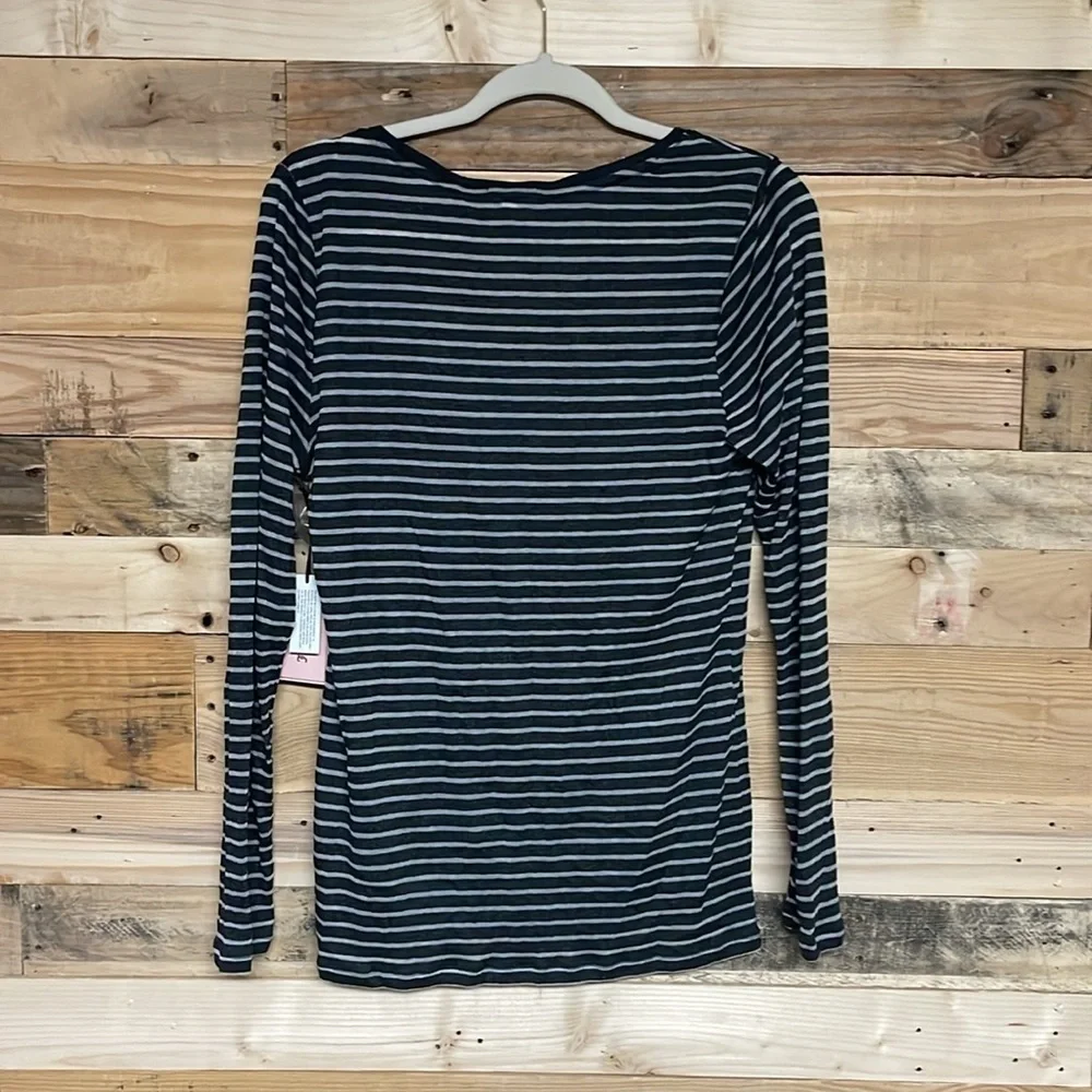Juicy Couture size XL gray stripe Henley gem button long sleeve top